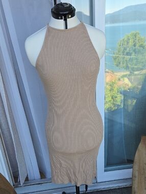 H&M Ribbed Halter Midi Dress - Taupe